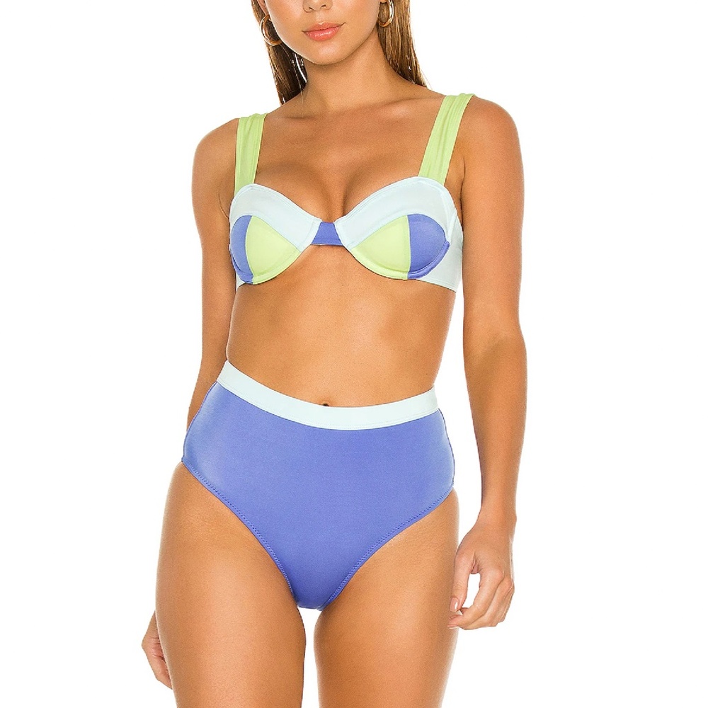 Anthropologie Solid & Striped Lilo Blue Green Color blocked Bikini top MEDIUM - Picture 3 of 11